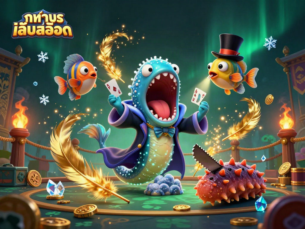 Play ทดลองเล่นสล็อต with an exciting underwater magic scene featuring vibrant characters and rich casino elements.