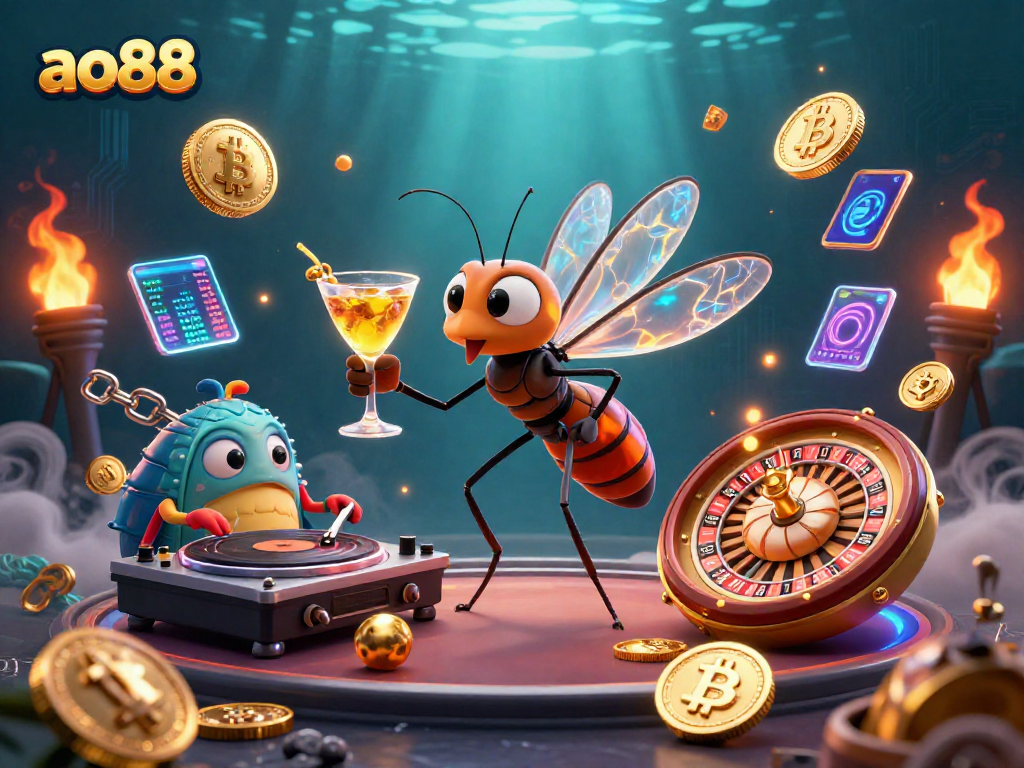 Engage with ao88's vibrant casino world featuring a unique mosquito mascot and ancient sea creatures.