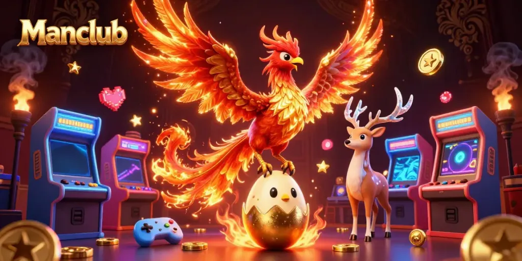 Engage with Manclub as the majestic phoenix reaches for casino heights while baby phoenix hatches below.