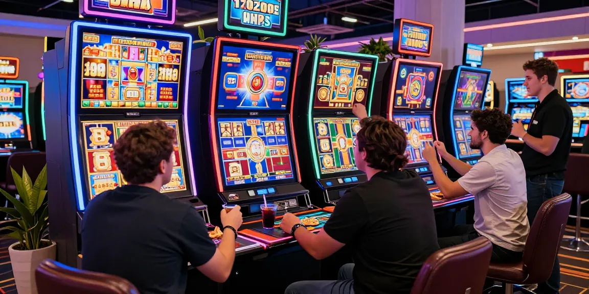 Exciting gamer's scene with players enjoying rutanslot games in a vibrant online casino atmosphere.