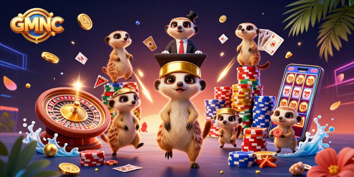 Engage in thrilling casino action with GMNC's meerkat dealers amidst sparkling gems.