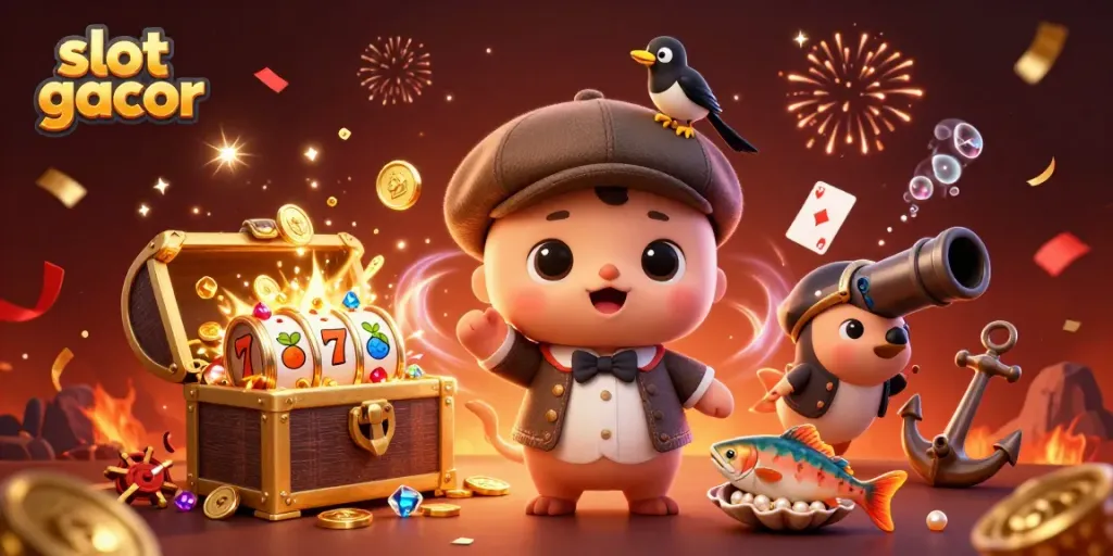 Experience the excitement at slot gacor with vibrant graphics, playful characters, and dazzling casino elements.