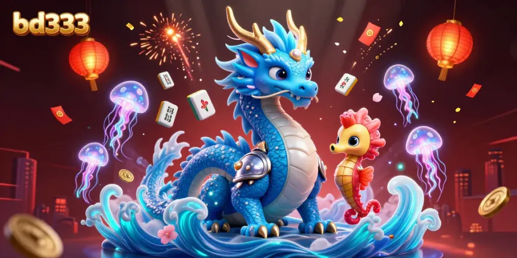 Engage with bd333 featuring a vibrant 3D underwater scene with characters and gambling elements.