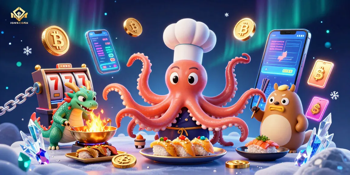 Experience IDNSCORE with a vibrant casino-themed 3D illustration depicting an octopus chef, dragon, and tanuki amid exciting gaming elements.