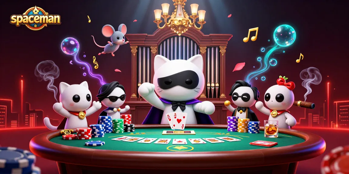 Spaceman serves winning hands at an animated casino scene filled with poker action.