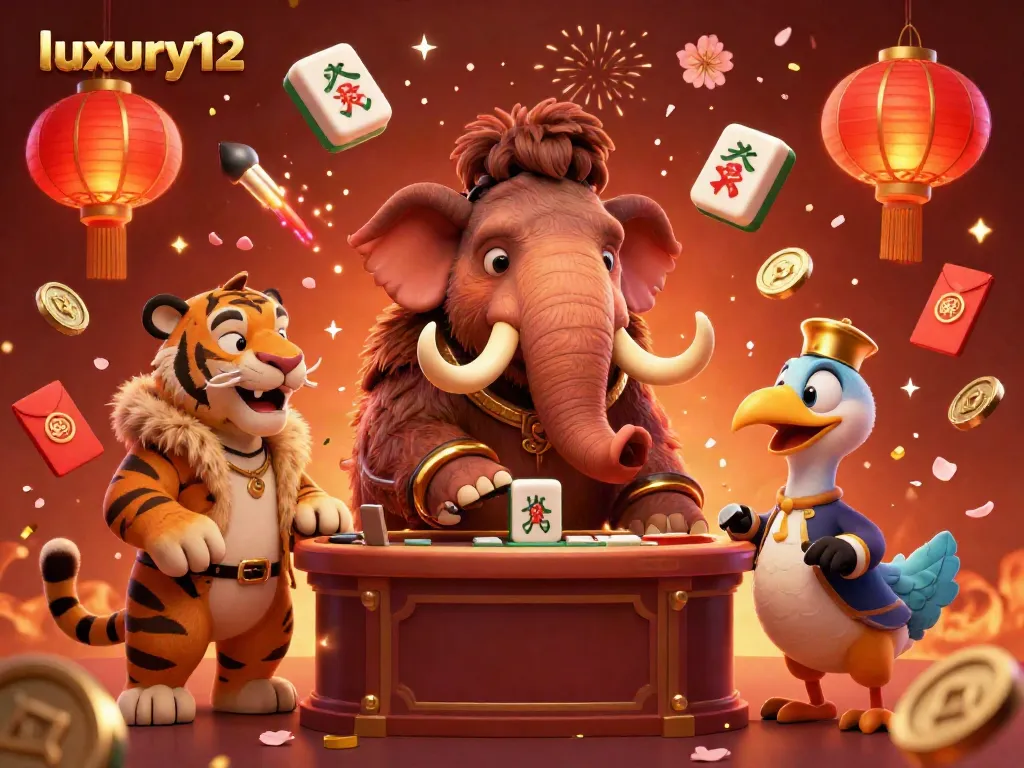 Experience luxury12 with a lively 3D casino scene featuring a woolly mammoth bouncer and saber-tooth guest.