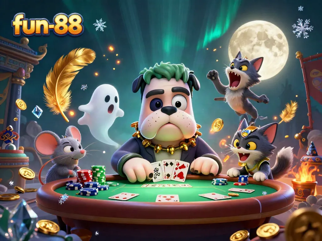 Engage in fun-88 gaming with unique characters at a vibrant casino setting full of action.
