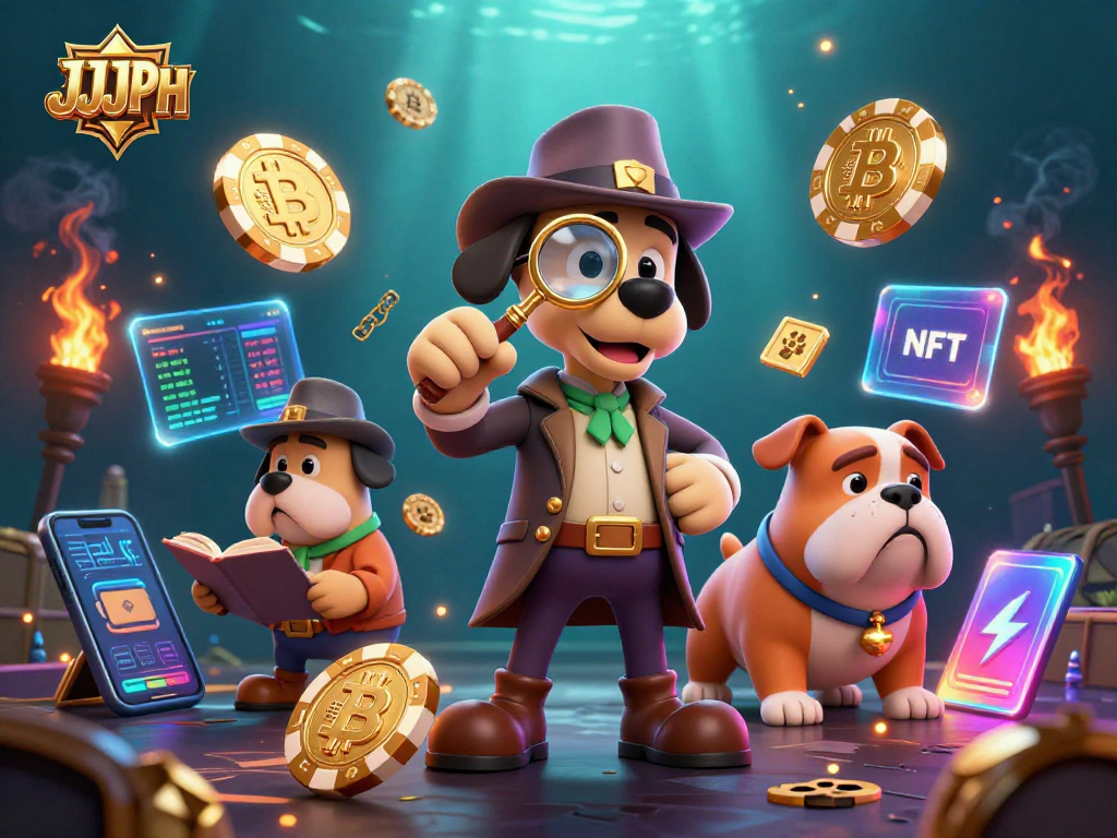Subukan ang JJJPH na may mga nakakasabik na poker chip at mga crypto coins sa isang dramatikong eksena.