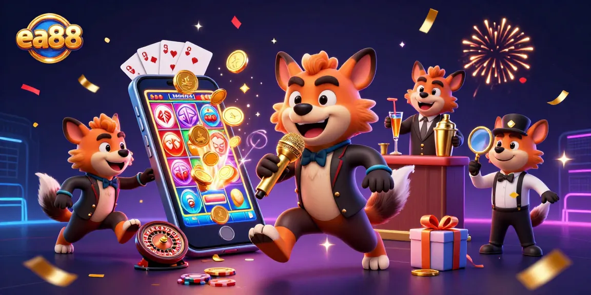 Experience excitement at ea88 with hyena characters in a vibrant casino scene featuring games and fun.