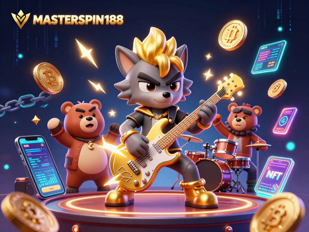 Engage in the excitement of MASTERSPIN188 with a thrilling casino rock concert featuring crypto themes.