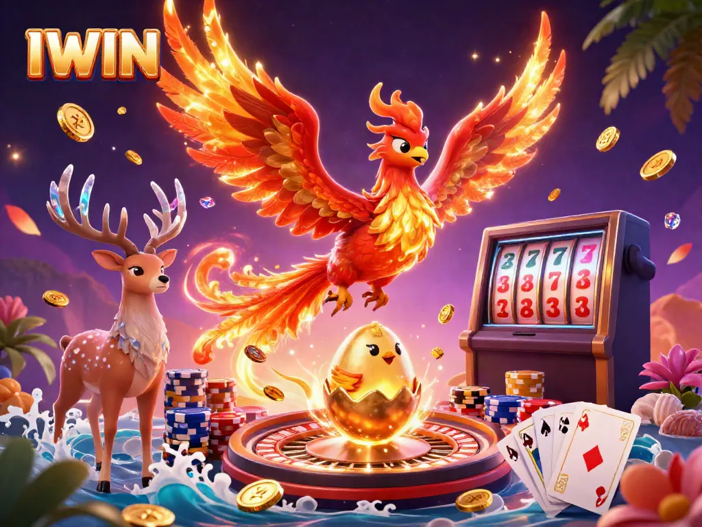 Experience the thrilling IWIN casino with vibrant characters and dynamic game elements.
