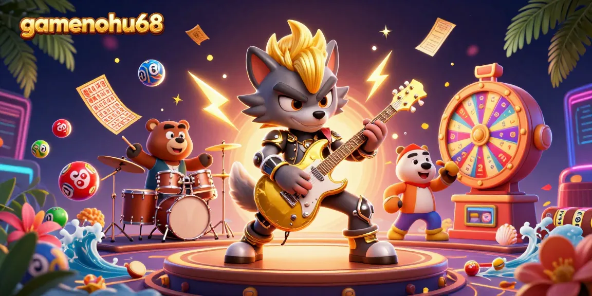 Experience the thrill of gaming with gamenohu68's vibrant casino energy, featuring colorful lottery balls and lively characters.