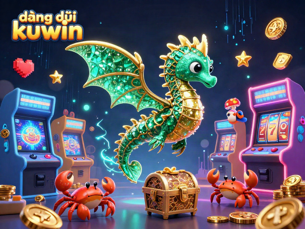 Experience đăng ký kuwin with an engaging colorful 3D casino scene filled with slot reels and treasure.