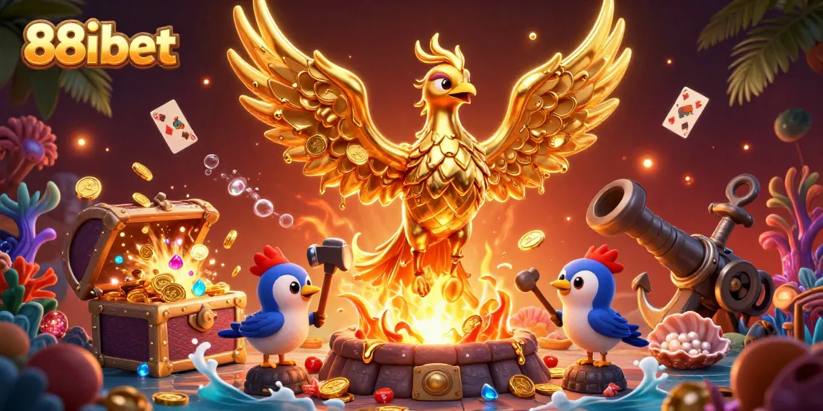 Experience thrilling wins at 88ibet with a golden phoenix rising in a dynamic casino scene.