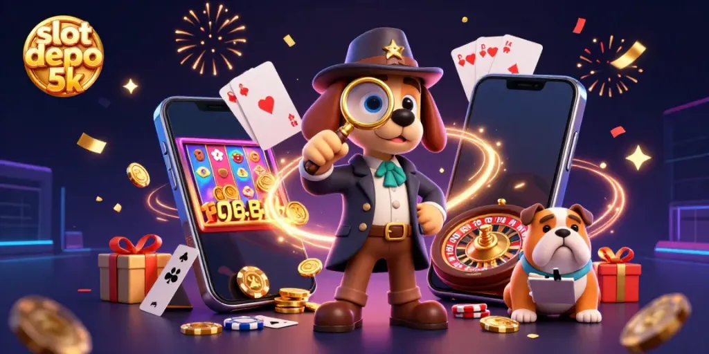 Win big with exciting games at slot depo 5k, featuring colorful slot machines and thrilling characters.