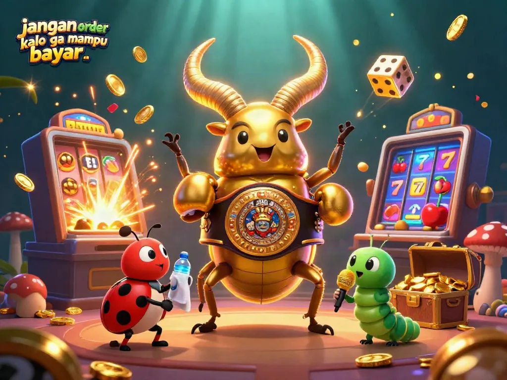 Experience the thrill with "jangan order kalo ga mampu bayar.." amid a vibrant 3D casino illustration.