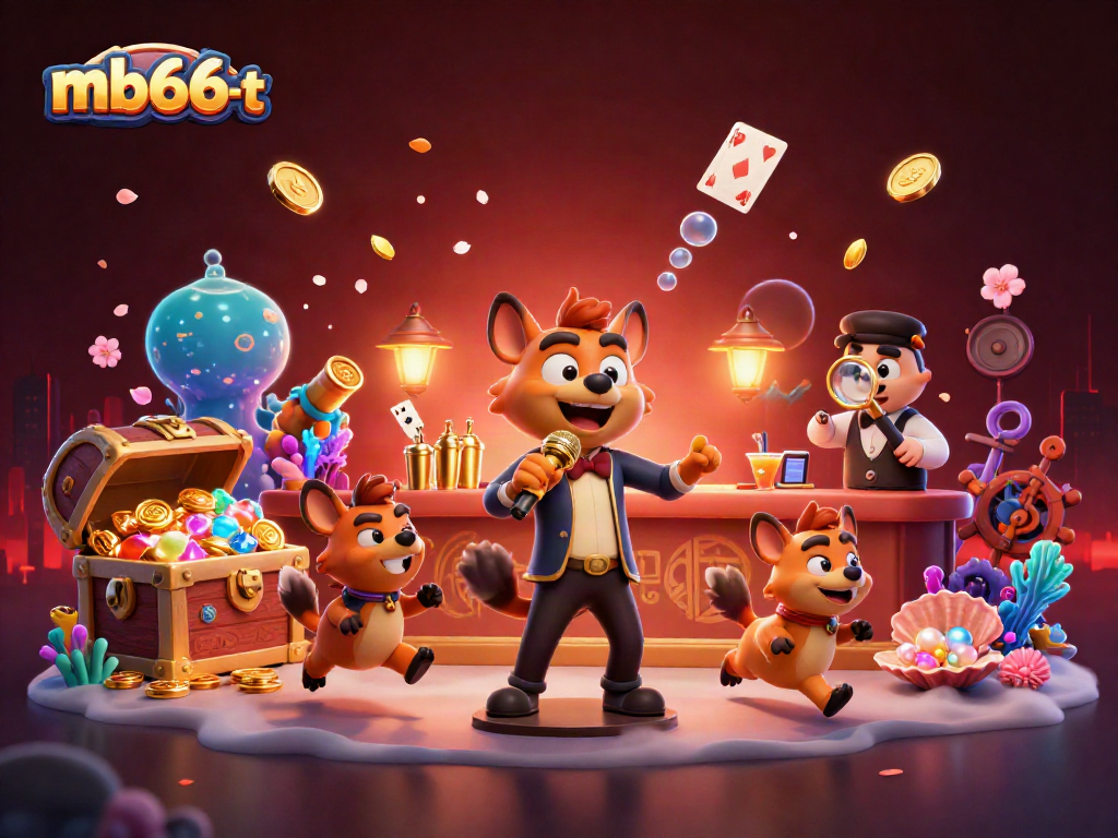 Engage in thrilling fun with mb66-t at a comedy casino featuring hyenas in a lively scene.