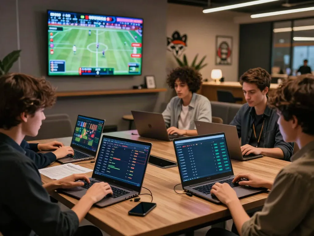 Engaged individuals analyzing WWBOLA betting odds in a modern sports lounge.