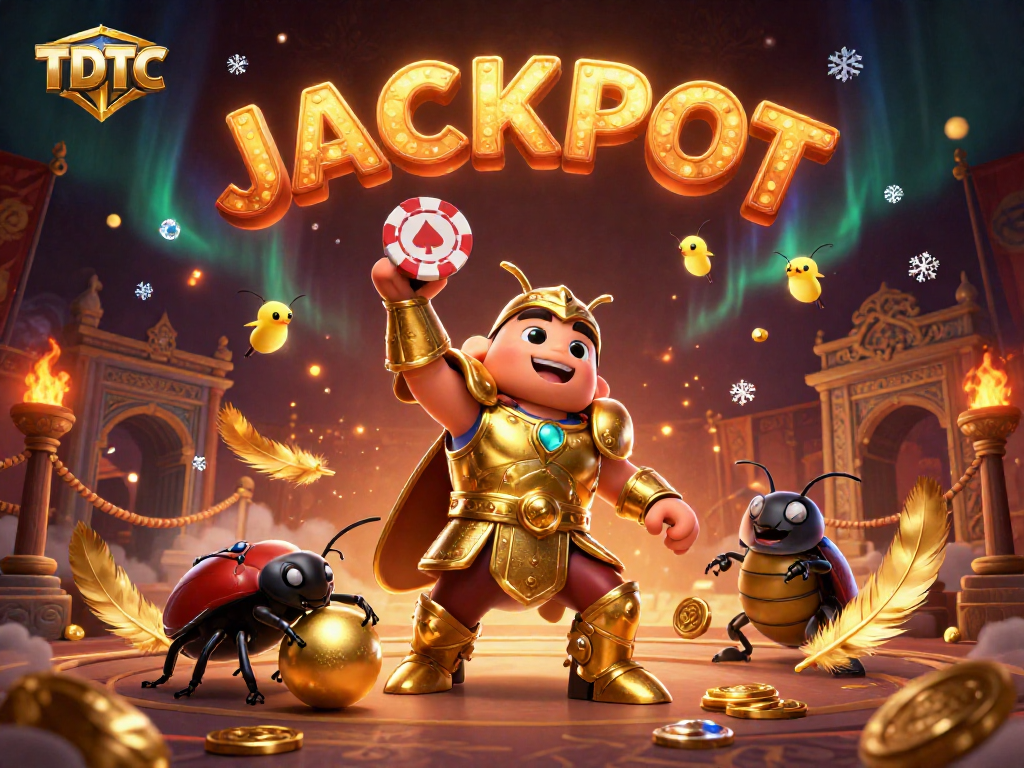 Celebrate TDTC wins with hercules beetles and jackpot fireflies in a dynamic 3D casino scene