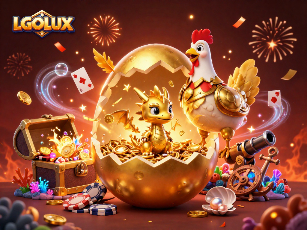 View LGOLUX's vibrant 3D dragon-themed casino scene showcasing excitement and treasures.