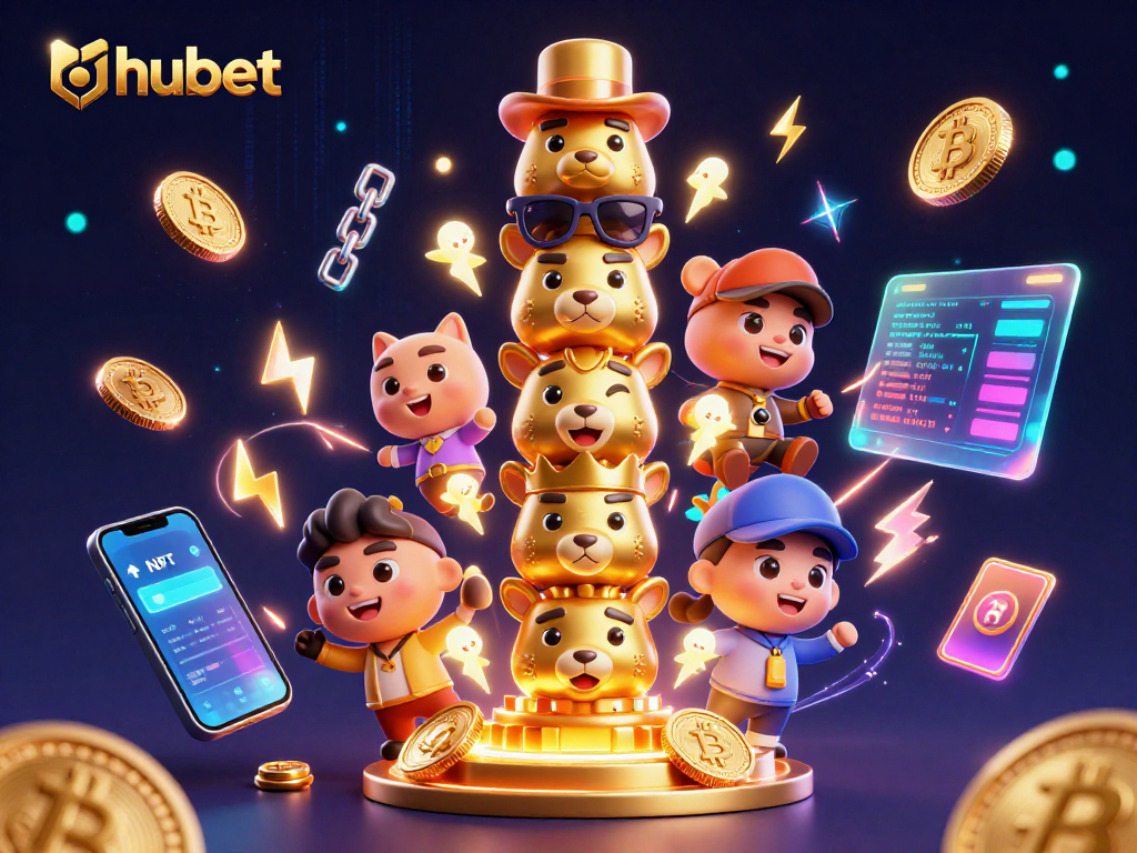 Engage with hubet's vibrant casino atmosphere, featuring exciting 3D characters and crypto elements.