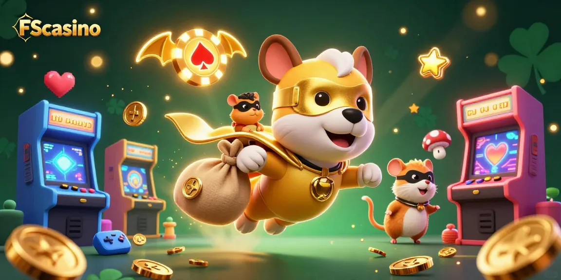 Experience the thrill at FScasino with a superhero dog and vibrant game elements!