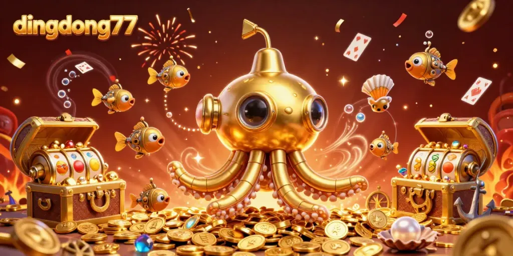 Experience thrilling wins at dingdong77 with vibrant, colorful casino elements and a dynamic underwater scene.