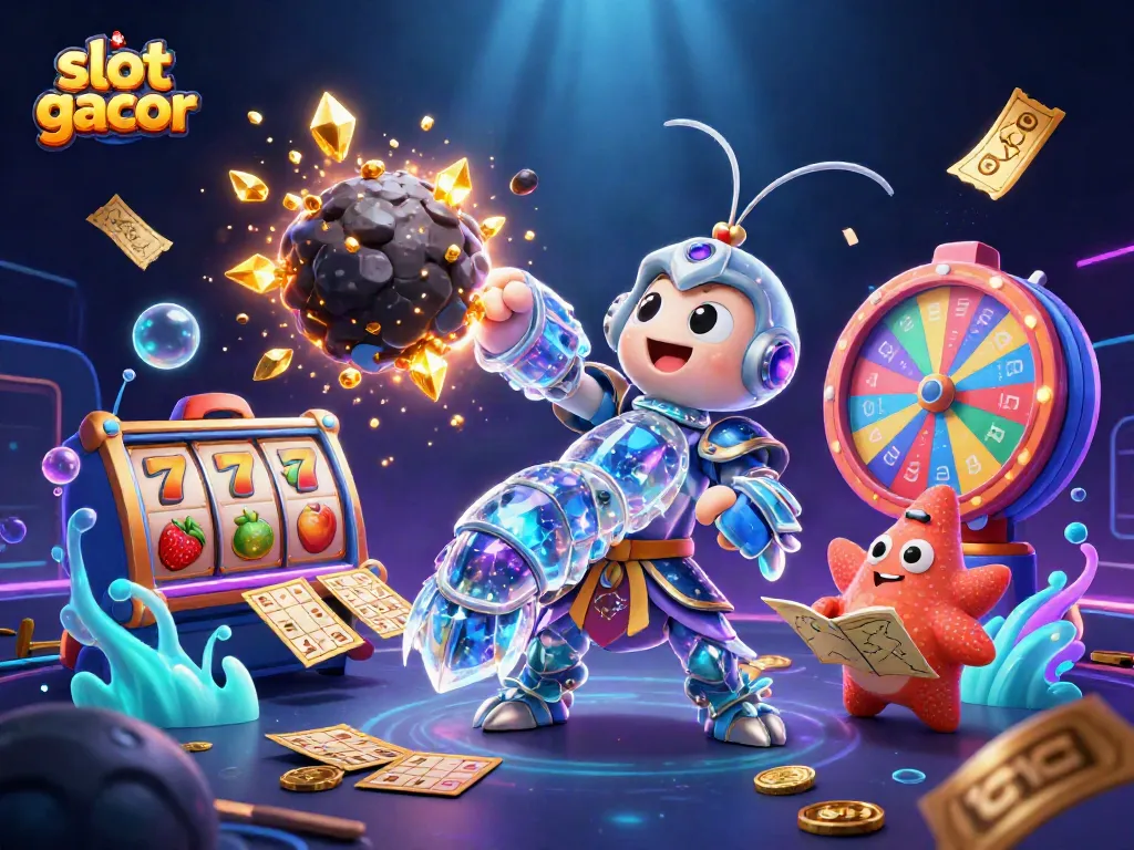 Experience the thrill of slot gacor with dynamic 3D explosive illustrations featuring vibrant casino elements.