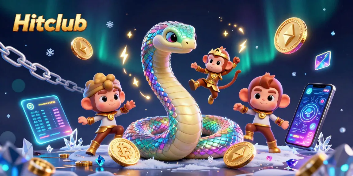 Hitclub's magical gaming showcase featuring a vibrant rainbow serpent and NFT elements.