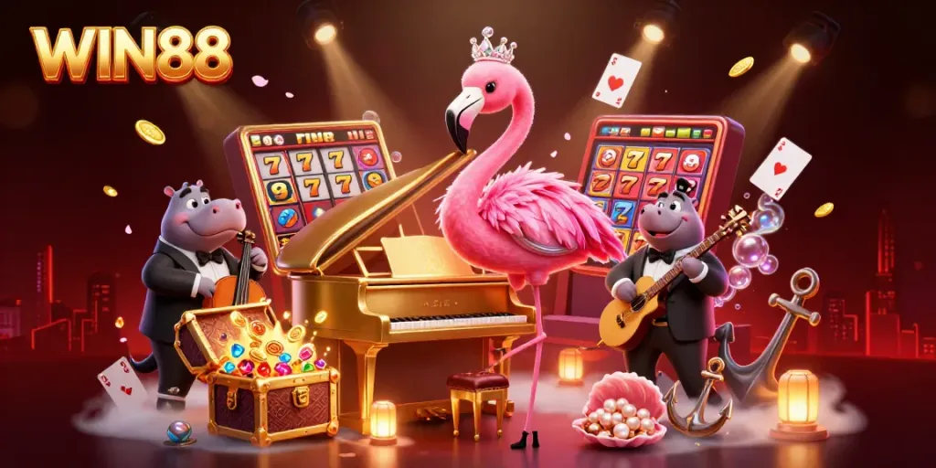 Experience the excitement of WIN88 with lively characters, vibrant casino elements, and thrilling details.