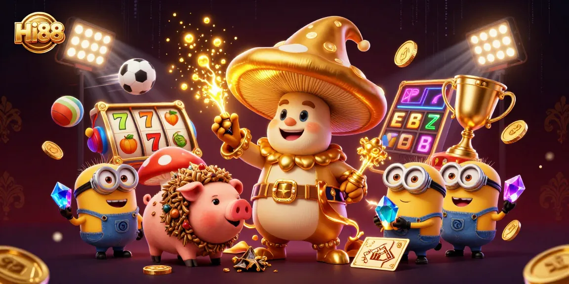 Experience thrilling slots at Hi88 with an enchanting golden wizard and dynamic game elements.
