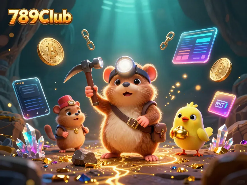 Experience the thrill of winning at 789Club with treasure hunting mole and glowing gems in a vibrant game-filled scene.