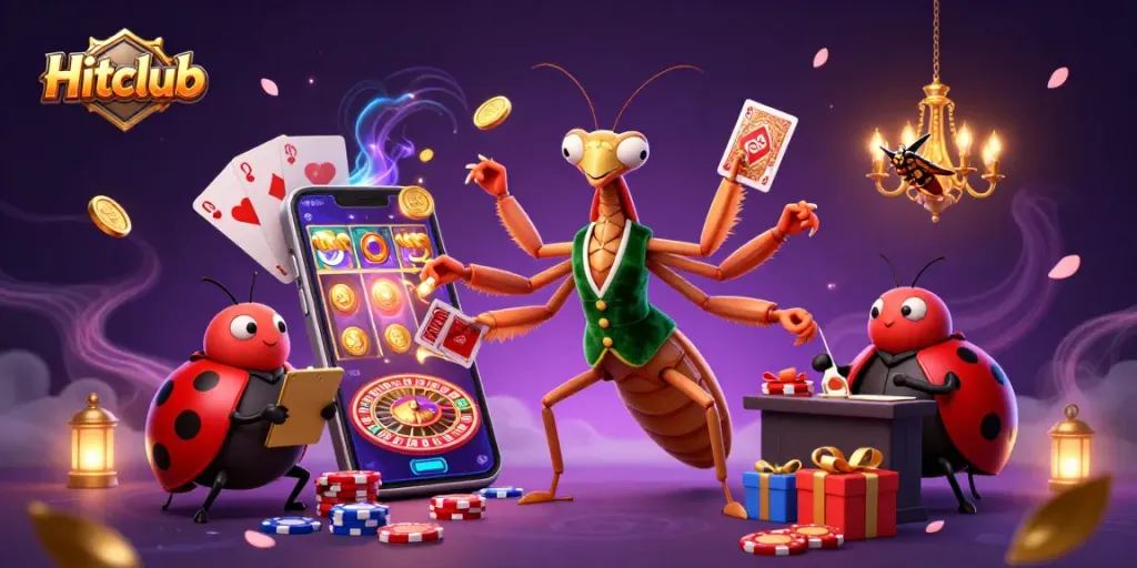 Experience thrilling wins at Hitclub with dynamic characters in a vibrant casino scene.