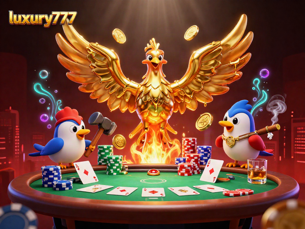 Gambarlah pengalaman luxury777 menarik di meja poker dengan karakter kasino berwarna-warni.