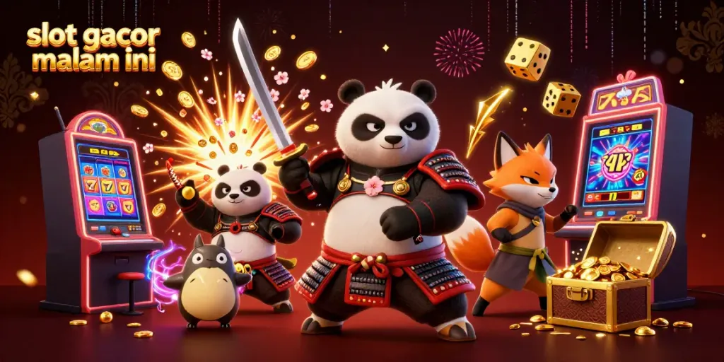 Menggoda pemain dengan slot gacor malam ini, ilustrasi kasino 3D yang memukau dan penuh warna.