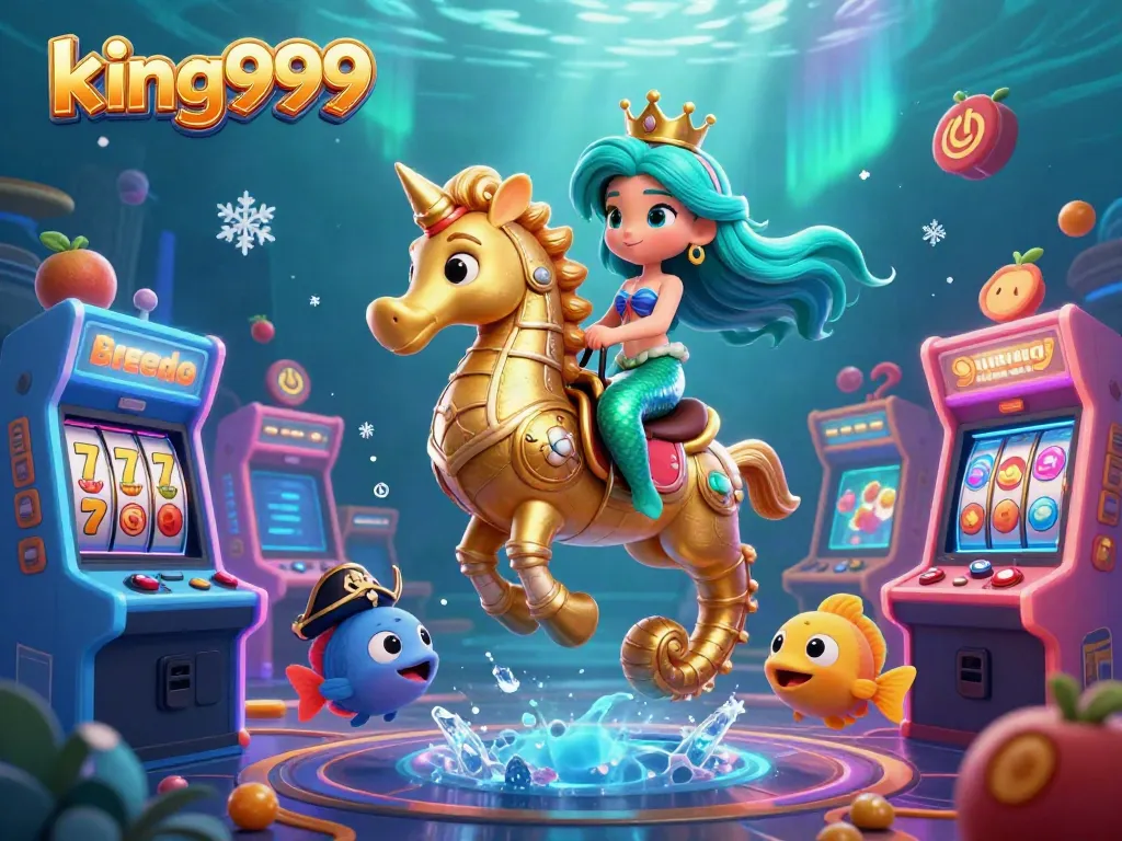 Menangkan jackpot dengan king999! Ilustrasi kasino dengan putri duyung dan elemen permainan