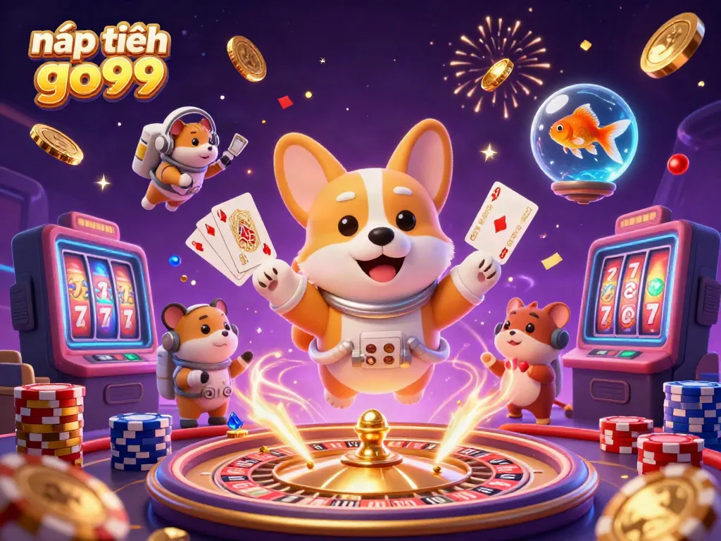 Experience nạp tiền go99 with floating gaming elements in a colorful 3D illustration