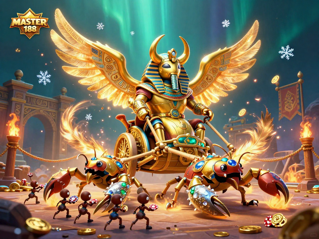 Engage in thrilling gameplay with MASTER188, featuring vibrant 3D illustrations of epic casino adventures.
