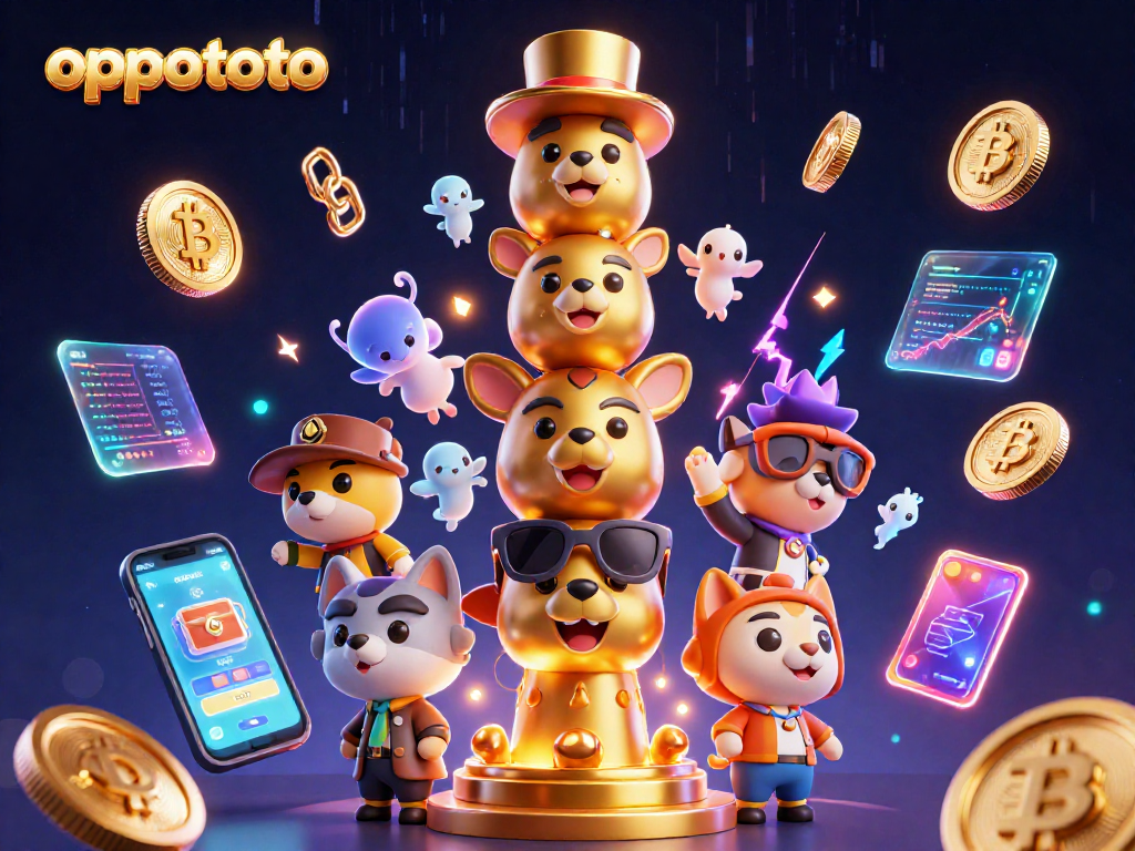 Experience Oppatoto's dynamic features with golden totem pole and crypto coins in an engaging casino scene.