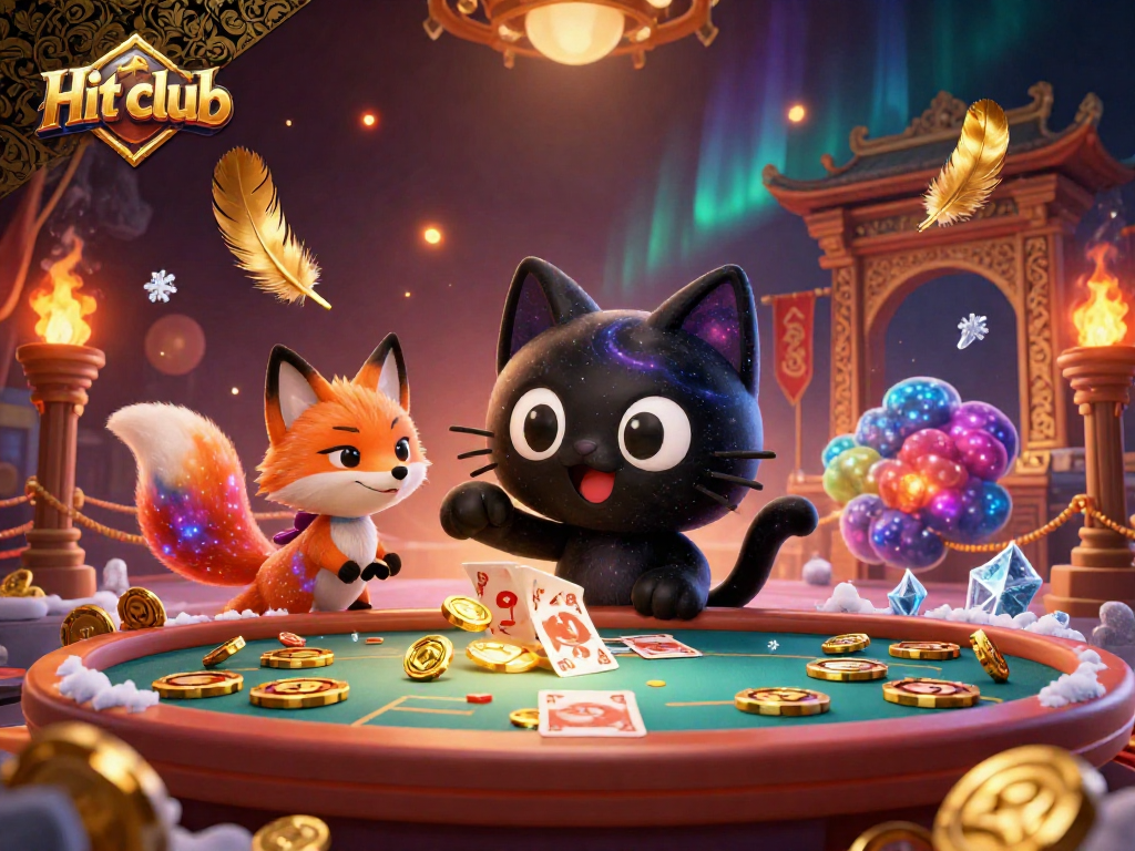 Hit club cosmic casino scene with animated characters and vibrant gambling elements.