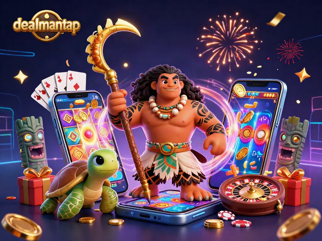 Experience thrilling jackpots with dealmantap's vibrant casino characters amidst rich 3D gaming elements.