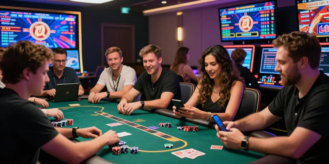 Players immersed in online poker at 789win, showcasing vibrant gaming atmosphere with chips and cards.