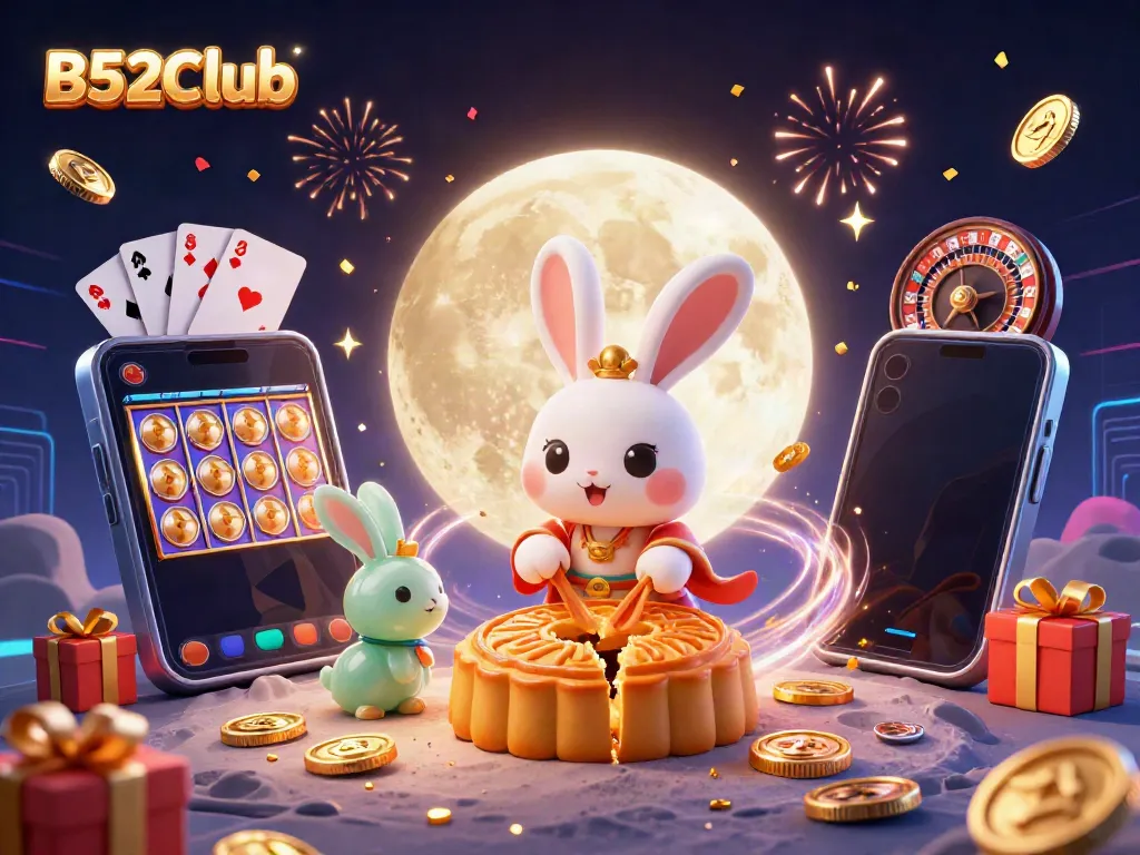 Join the vibrant B52CLub experience with a dynamic scene of festive casino action featuring a moon rabbit.