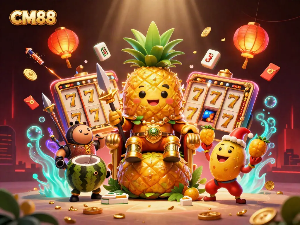 Spin to win at CM88 with the golden pineapple king and vibrant casino elements!