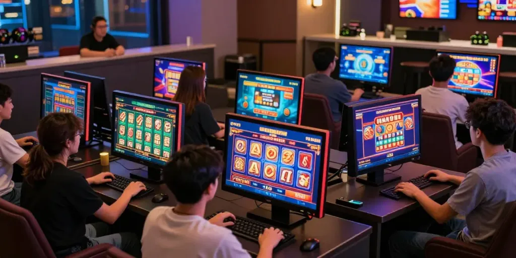 Mahjong118: Pengguna menikmati permainan slot online di lingkungan permainan modern.