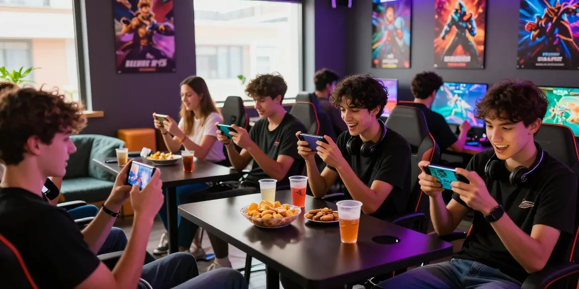Players eagerly download now the Alano Dt 5 app in a vibrant gaming lounge with snacks and exciting gaming atmosphere