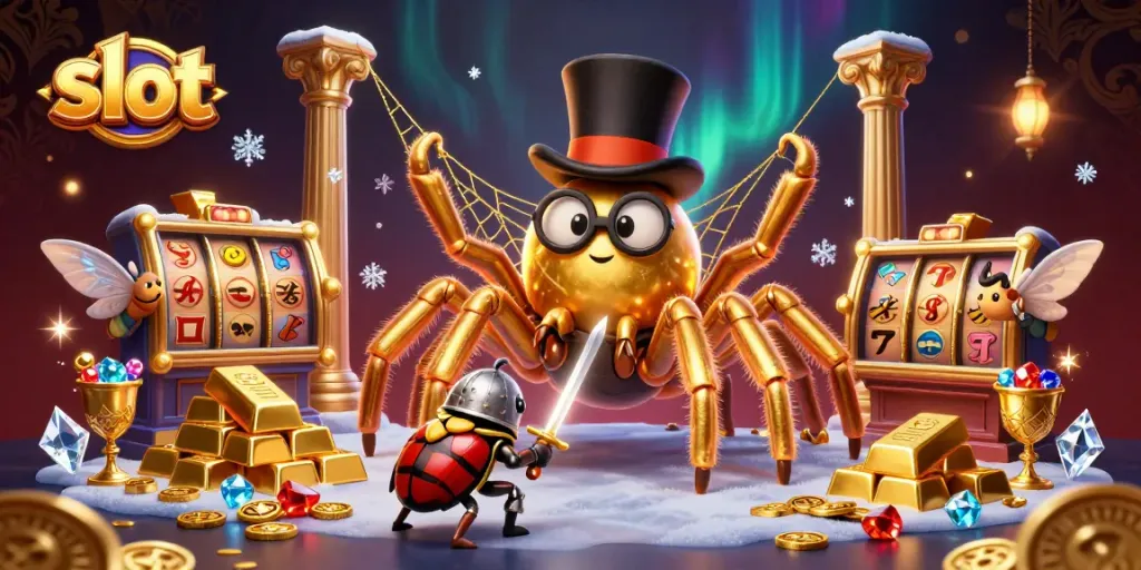 Spin slot reels while discovering treasures in a vibrant casino scene filled with gems.