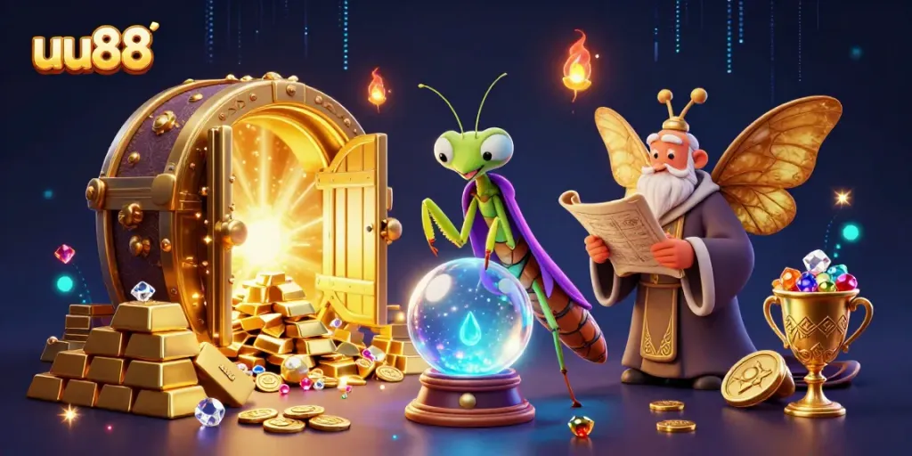 Experience magical insights and thrilling wins with uu88 through this vibrant casino illustration.