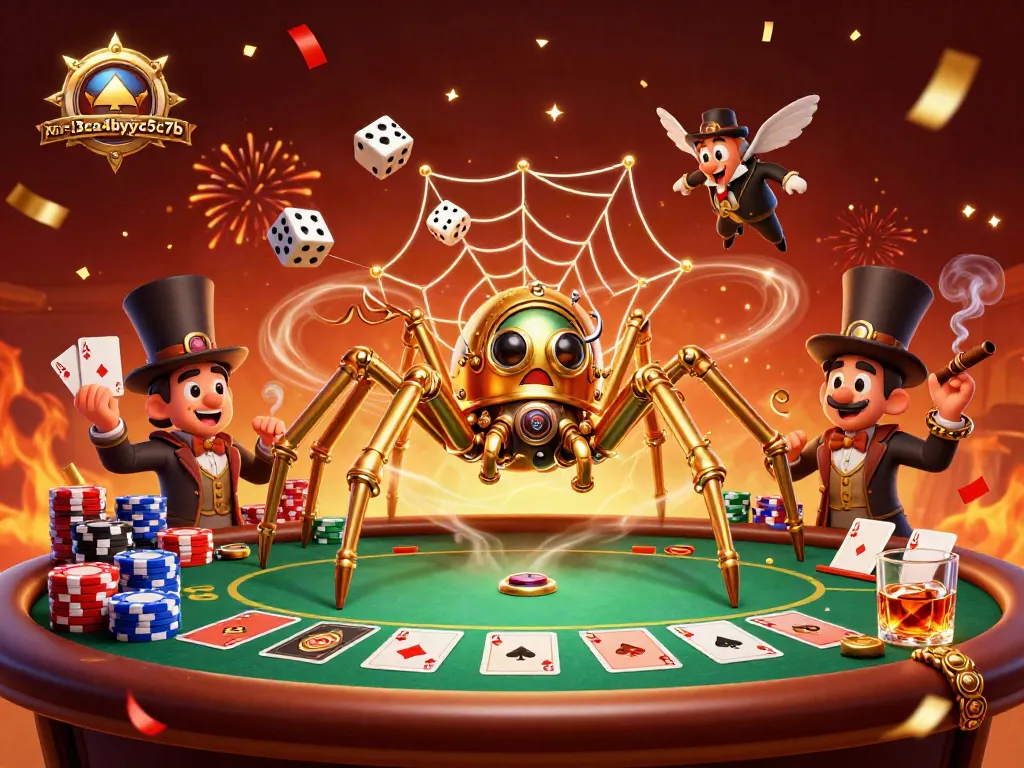 Play casino games at xn--l3ca4bybyc5c7b featuring a steampunk spider web with poker chips.