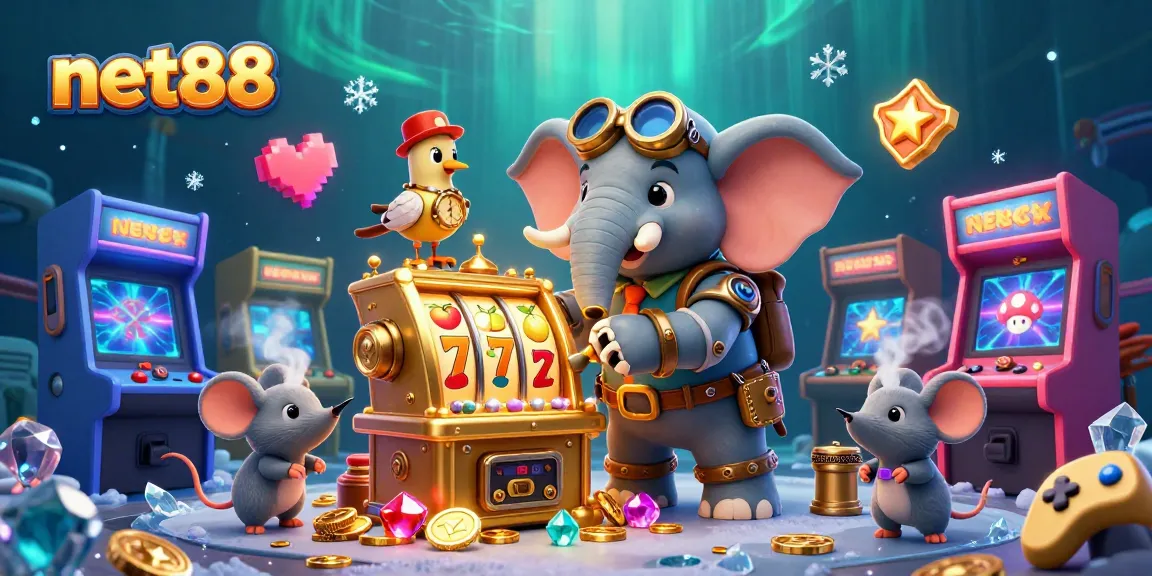 Spin the reels at net88 with a steampunk elephant and vibrant casino elements!